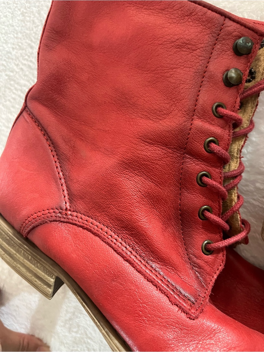 MAISON BULLE 40 EU 8-9 US Soft Leather Women's Red Lace-Up Ankle Boots Low Heel - Picture 6 of 9